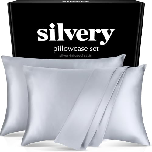 Silver Infused Satin Pillowcases Set &amp;ndash; 2 Pack Silky Soft Cooling Pillow Cases With Self-Cleaning Silvery Technology&amp;trade; for Hygienic Sleep &amp;ndash; Better Than Silk for Hair and Skin (king (u.s. Standard))