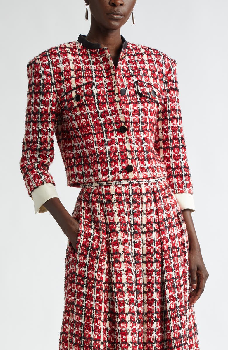 Plaid Eyelash Tweed Crop Jacket