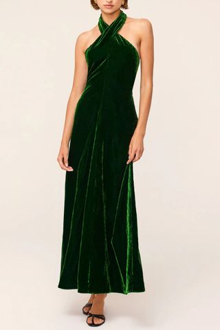 Kitri Neve Green Velvet Halter Dress