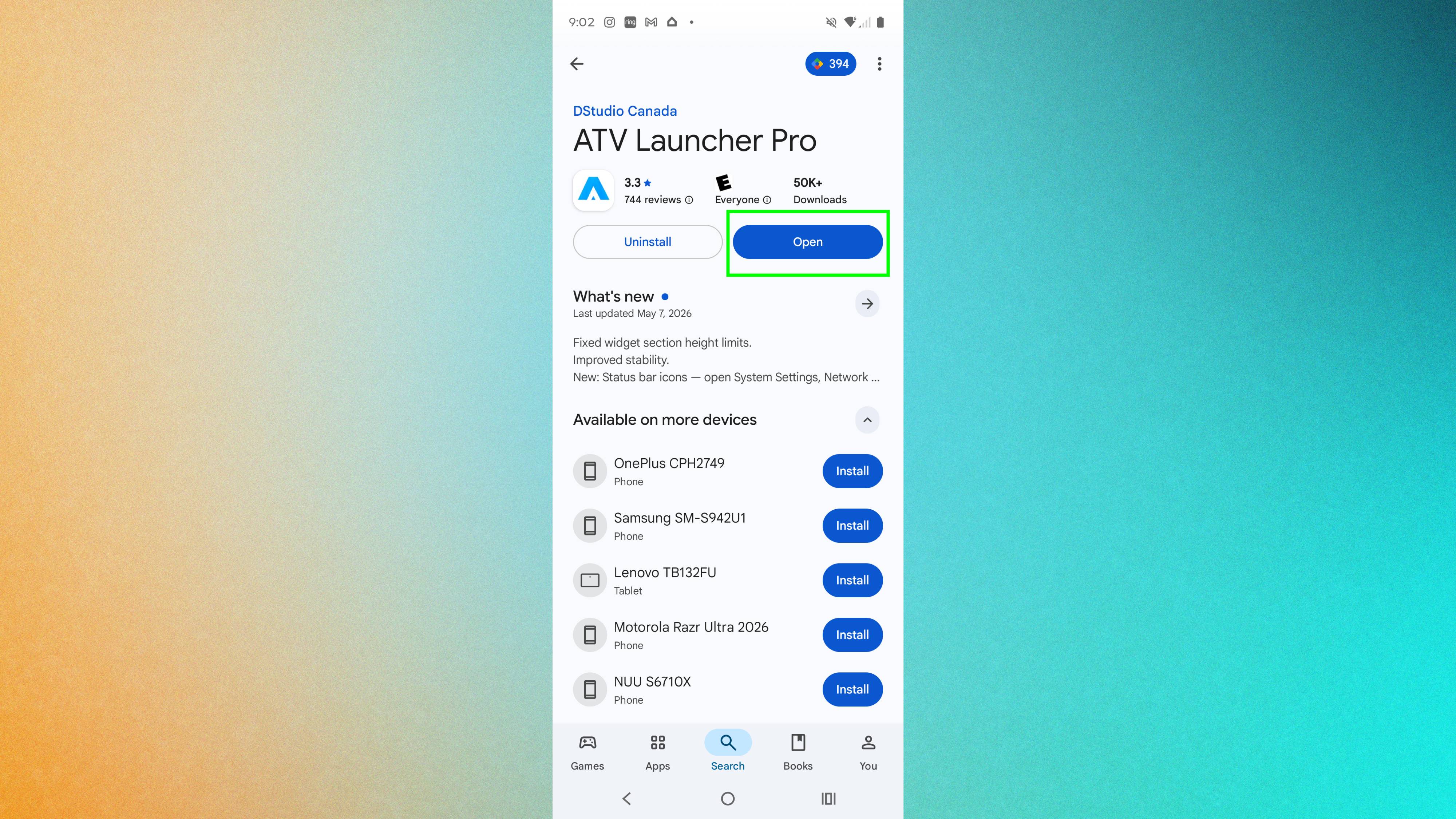 ATV launcher downloaded on Android with 