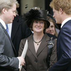 Prince Harry chats to Earl Spencer and Lady Sarah McCorquodale after the Service to celebrate the life of Diana, Princess of Wales at the Guards Chapel on August 31, 2007 in London, England.
