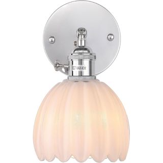 tulip glass wall light with chrome base and tulip style shade