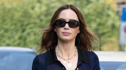 Emily Blunt is seen on October 09, 2025 in Milan, Italy