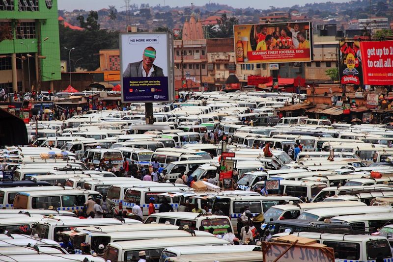 Taxis in Kampala crowded downtown