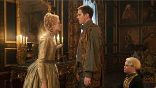 Elle Fanning and Nicholas Hoult have a heated discussion in The Great on Hulu.