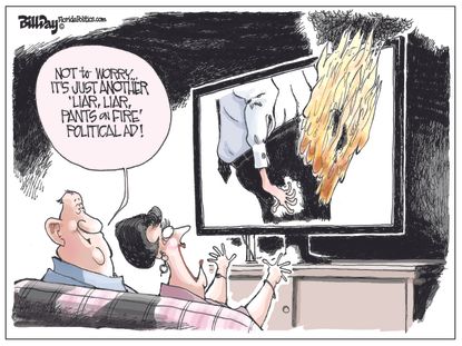 Political cartoon U.S. liar pants on fire political ad midterm campaigns