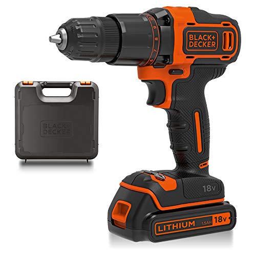 Black+decker 18 V Cordless 2-Gear Combi Hammer Drill Power Tool With Kitbox, 1.5 Ah Lithium-Ion, Bcd700s1k-Gb With Black + Decker A7188 Drill and Screwdriver Bit Set 50-Piece