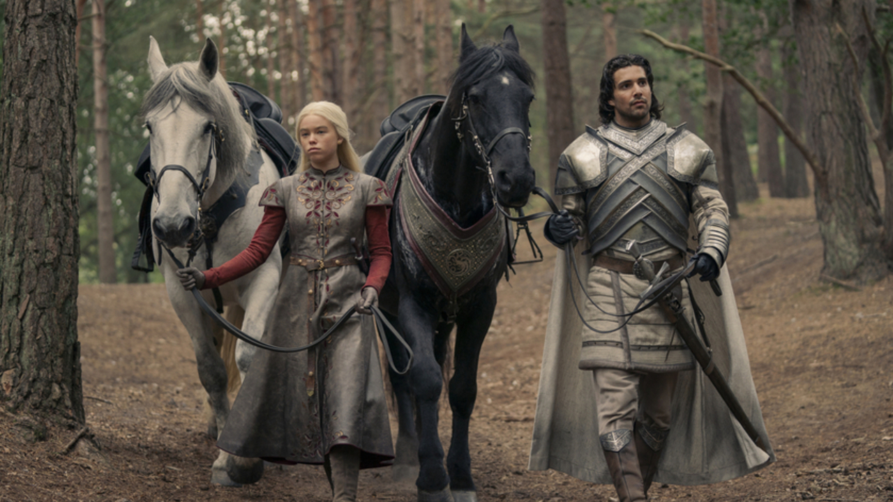 Rhaenyra and Ser Criston Cole walking in House of the Dragon