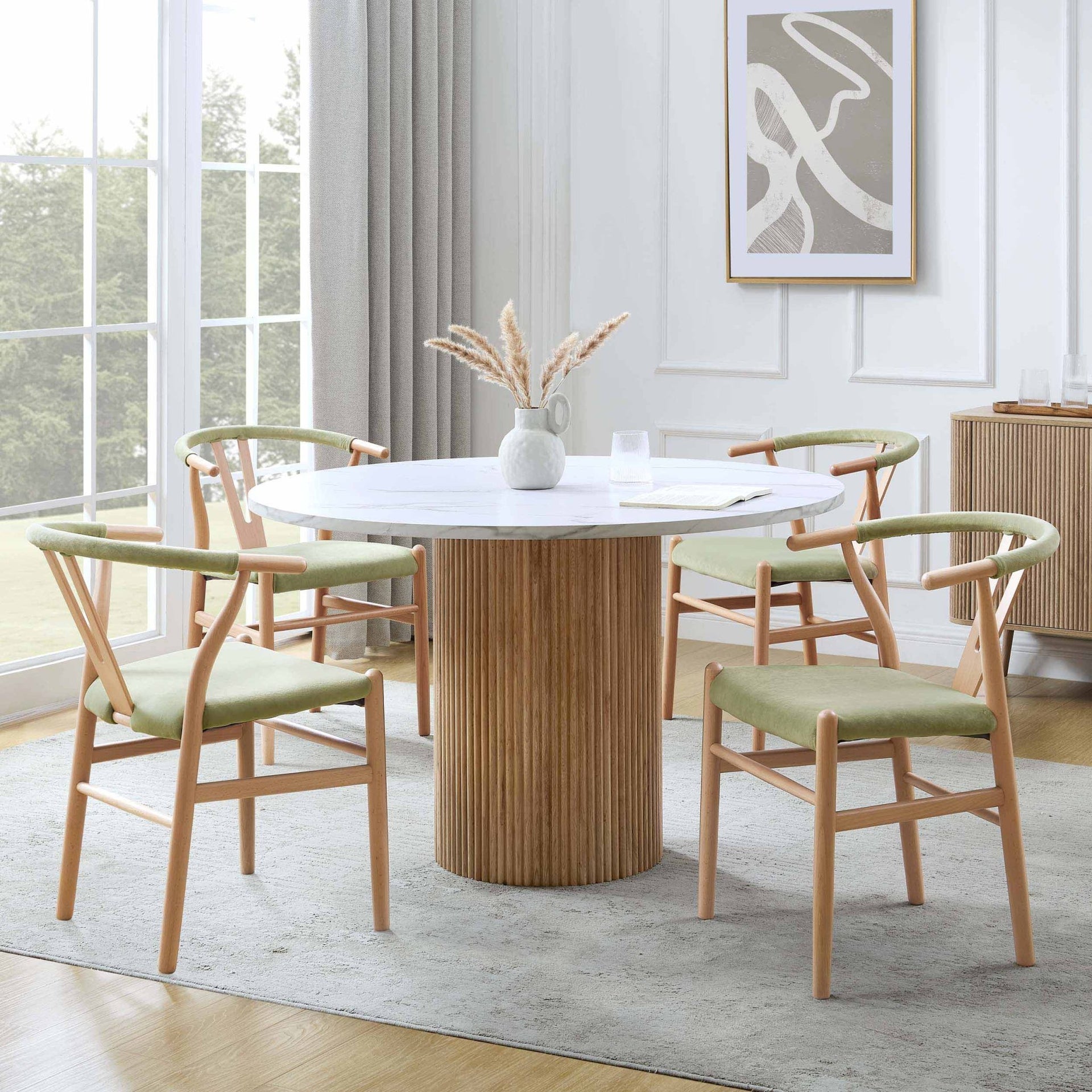 Hattie Panel Round 4-6 Seater Pedestal Dining Table - Natural/marble