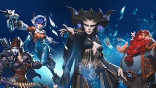 Key art featuring several characters from Warcraft, Overwatch, Hearthstone, and Diablo by Blizzard Entertainment