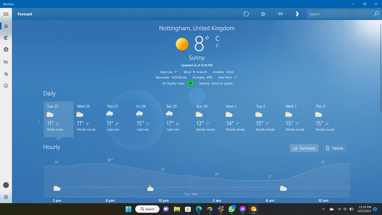 MSN Weather app before its most recent update