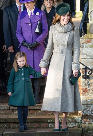 Catherine, Duchess of Cambridge and Princess Charlotte of Cambridge attend the Christmas Day Church service at Church of St Mary Magdalene