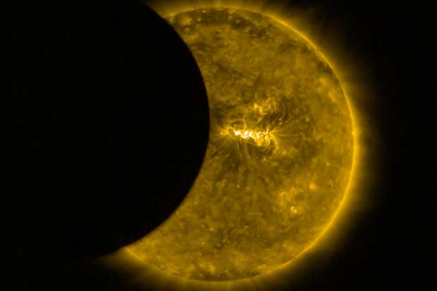 European Space Agency Proba-2 satellite captured a partial solar eclipse 3 times on Aug. 21, 2017