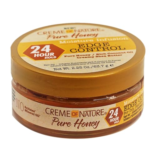 Creme of Nature Pure Honey Moisture Infusion Edge Control, 24-Hour Hold for Sleek Styles, Non-Flaking, Non-Greasy Formula With Coconut Oil &amp;amp; Shea Butter, 2.25 Oz