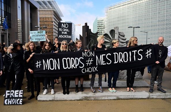 Protesters in Brussels demonstrate against a proposed abortion ban in Poland.