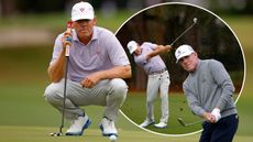 1997 Open Championship winner Justin Leonard reading a putt, hitting an iron shot and watching the ball flight of a wedge shot