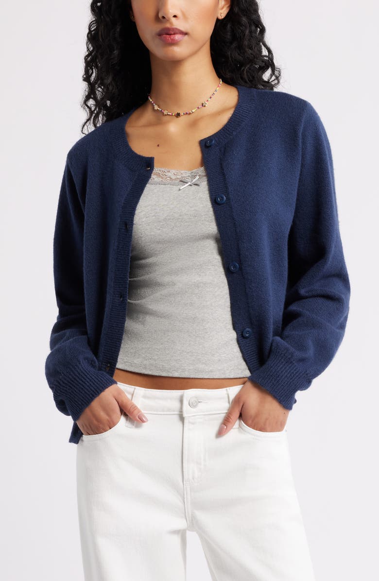 Crewneck Cotton Blend Cardigan
