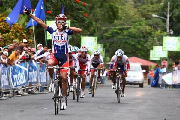 Jose Bonilla (Citibank-Economy Rent A Car-Blue) celebrates winning stage six in Santa Ana.