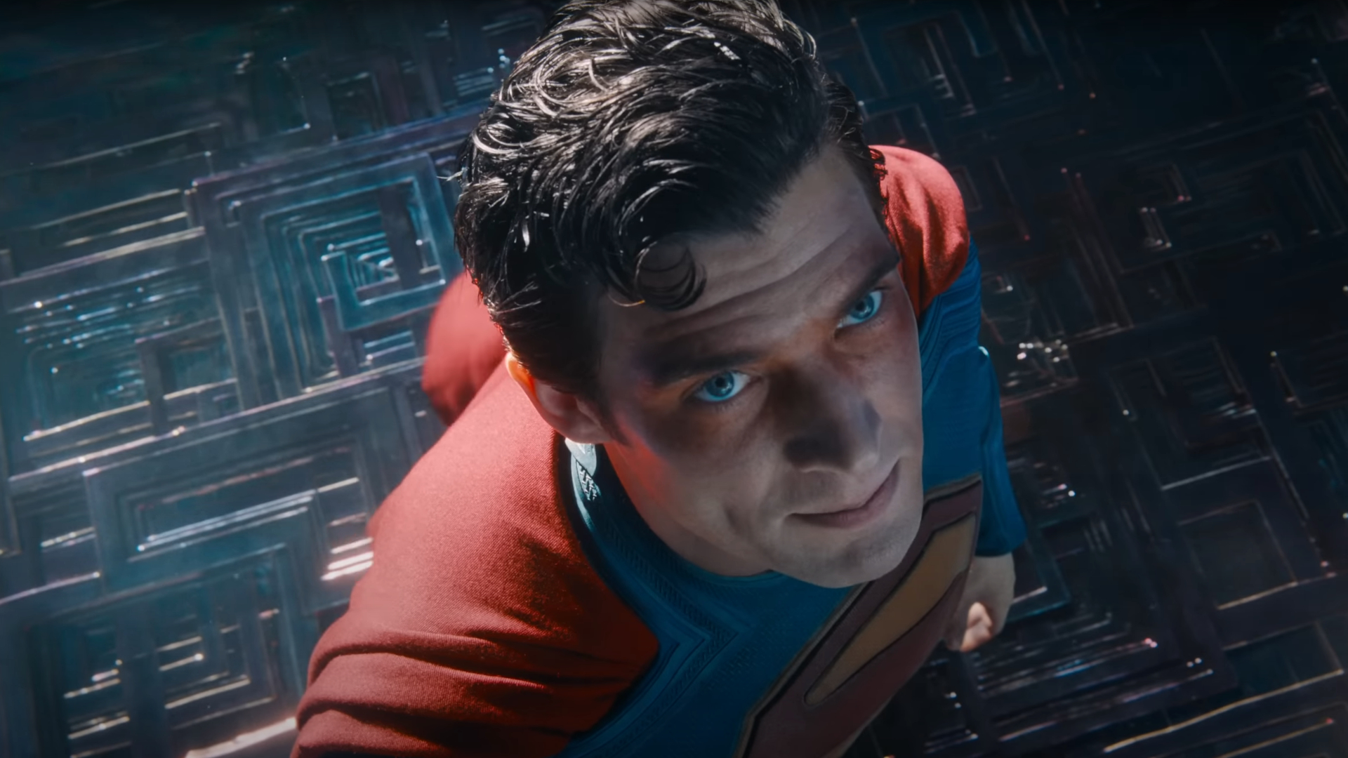 Superman looks up towards the camera (2025)