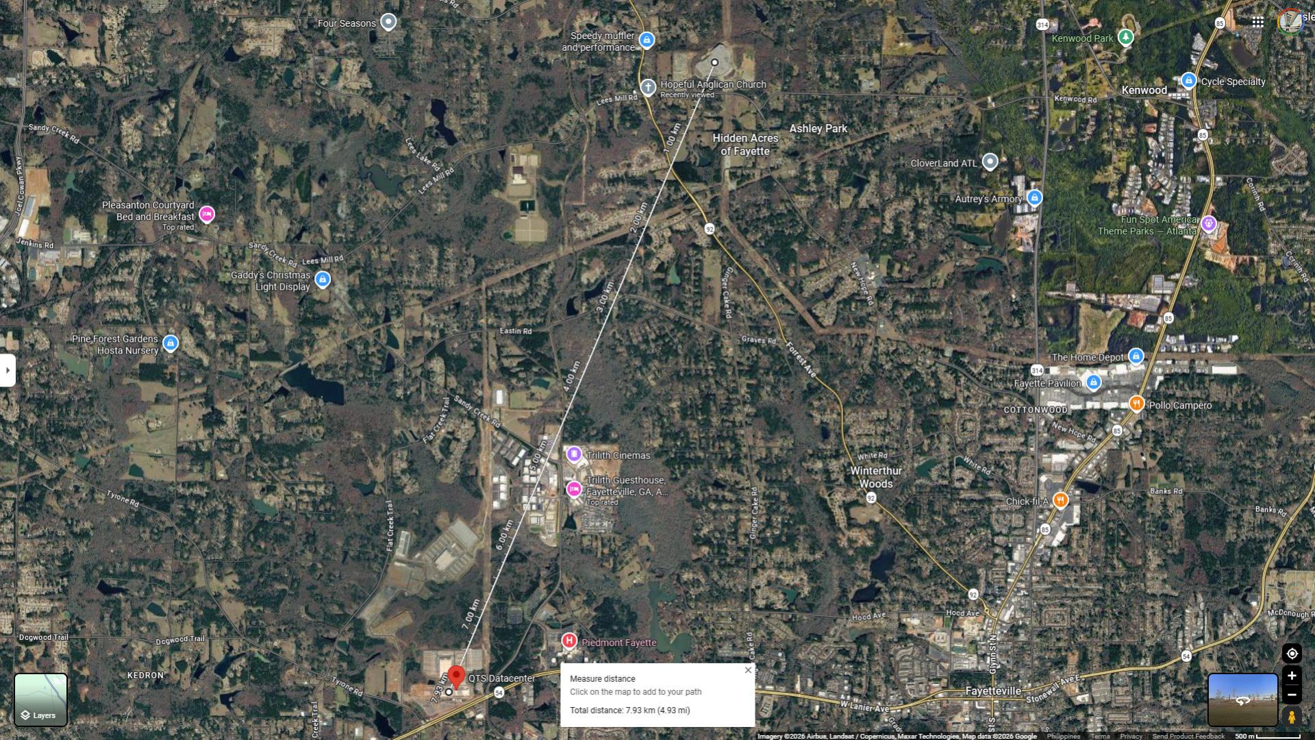 the Fayetteville substation sitting under five miles north of the QTS data center
