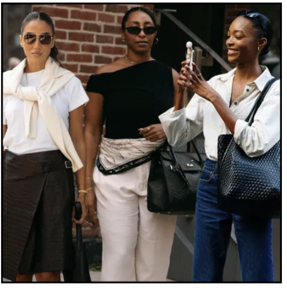 collage of women wearing minimalist street style outfits 