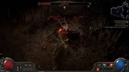 Path of Exile 2 Devourer boss spitting acid projectiles out its mouth at player