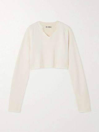 Cropped Embroidered Cotton-Blend Terry Sweater