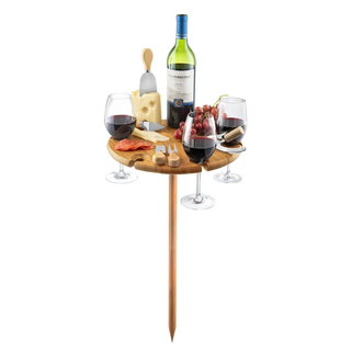 A wine table with a stake