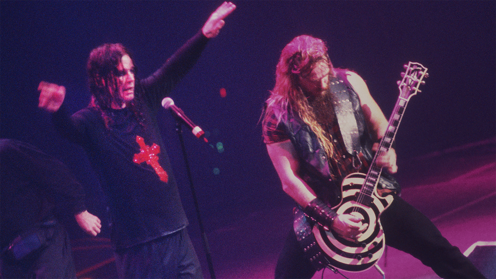 Ozzy Osbourne and Zakk Wylde performing on stage at Sportpaleis, Antwerpen, Belgium, 23rd May 2002