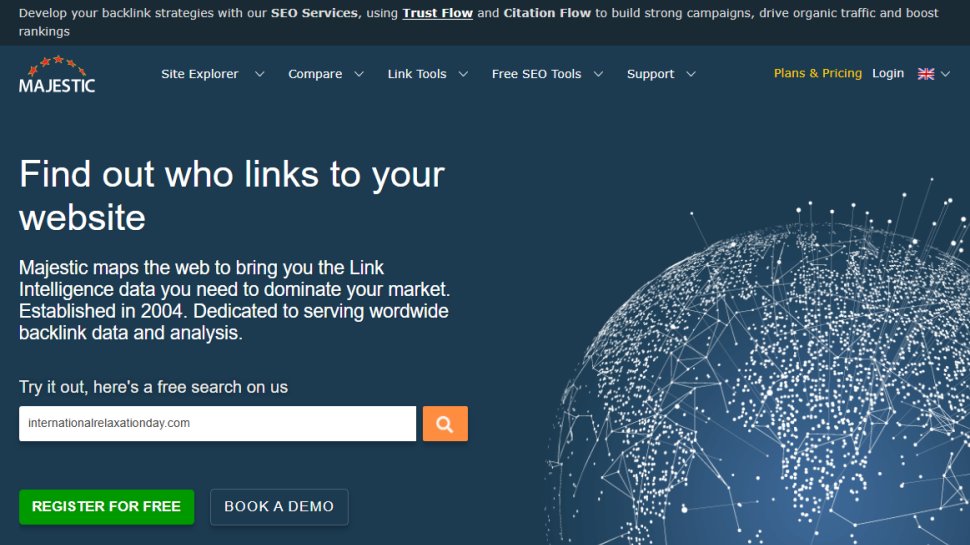 Website screenshot of Majestic SEO (August, 2025)