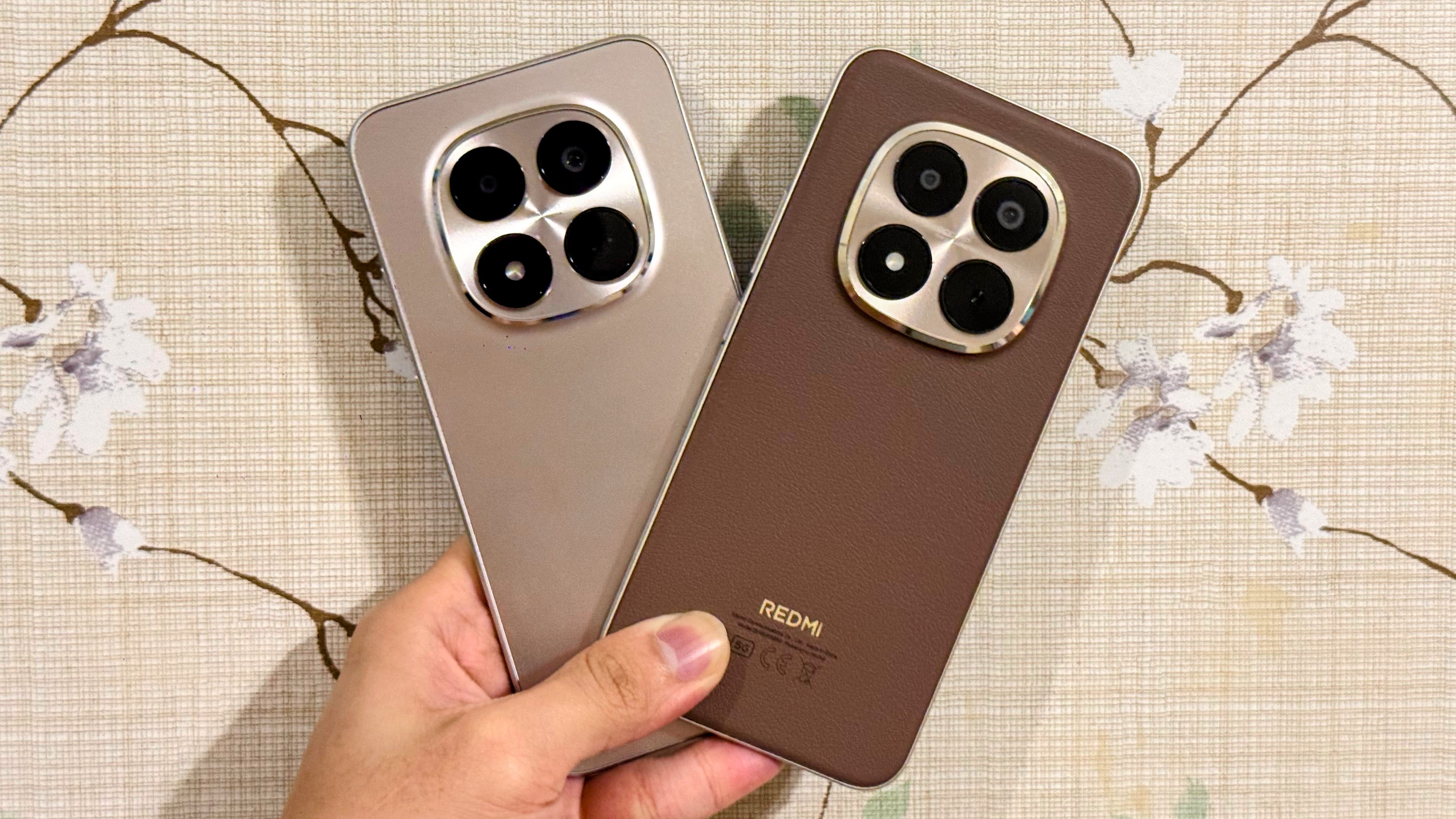 Redmi Note 15 Pro and Pro Plus in silver and brown colors in a man's hand