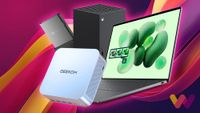 A collection of modern tech, including a Dell XPS 13 laptop, an Xbox Series X console, and a Geekom mini PC &mdash; arranged against a vibrant background with ribbons