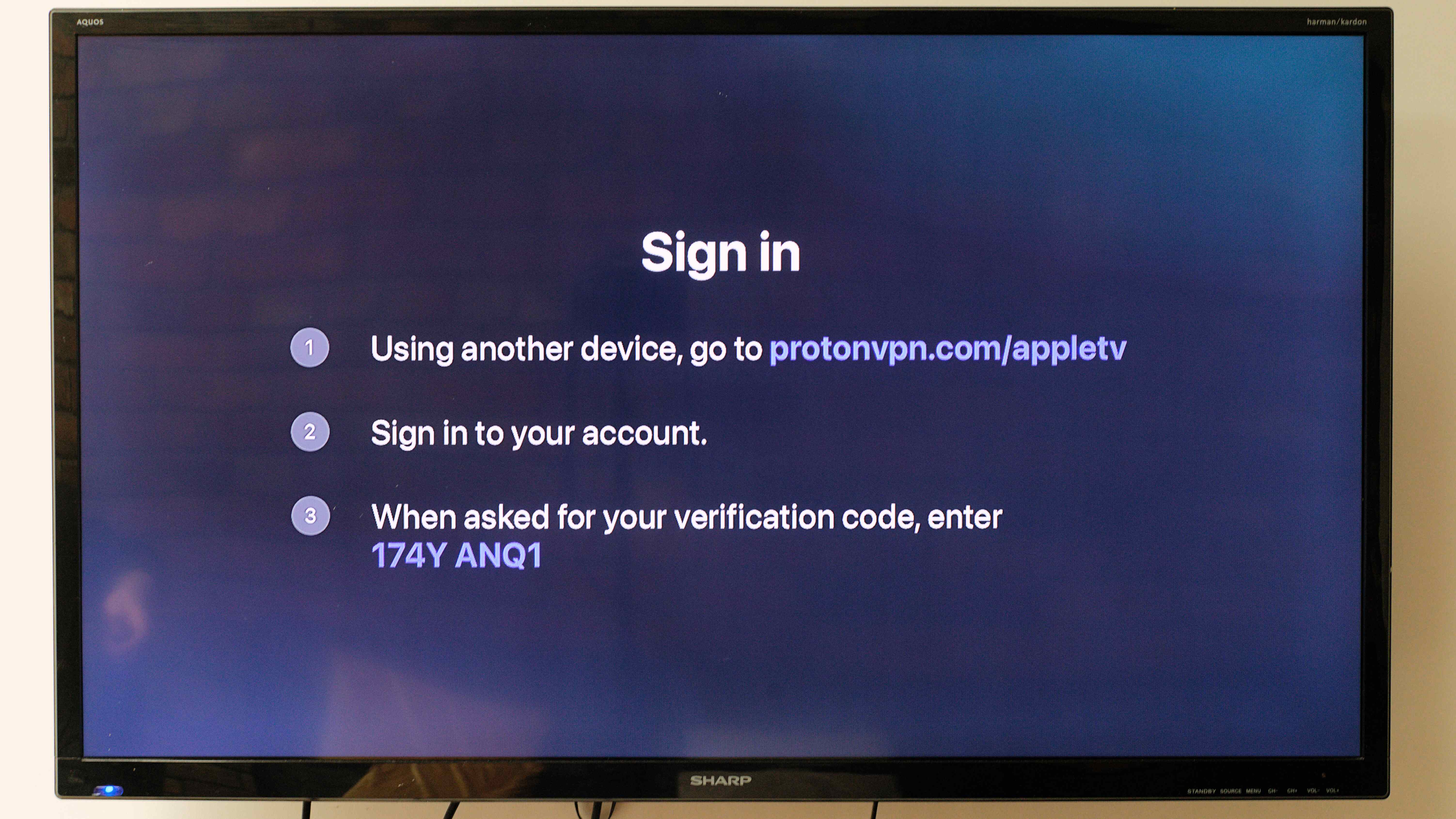 Proton VPN app running on an Apple TV