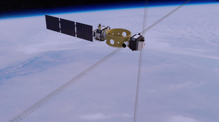 An animation of SET positioned on the DSX spacecraft.