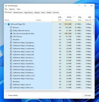 Microsoft Edge tabs in Windows 11 Task Manager