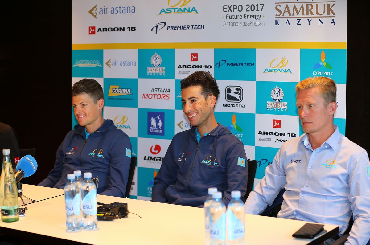 Jakob Fuglsang, Fabio Aru and Alexander Vinokourov