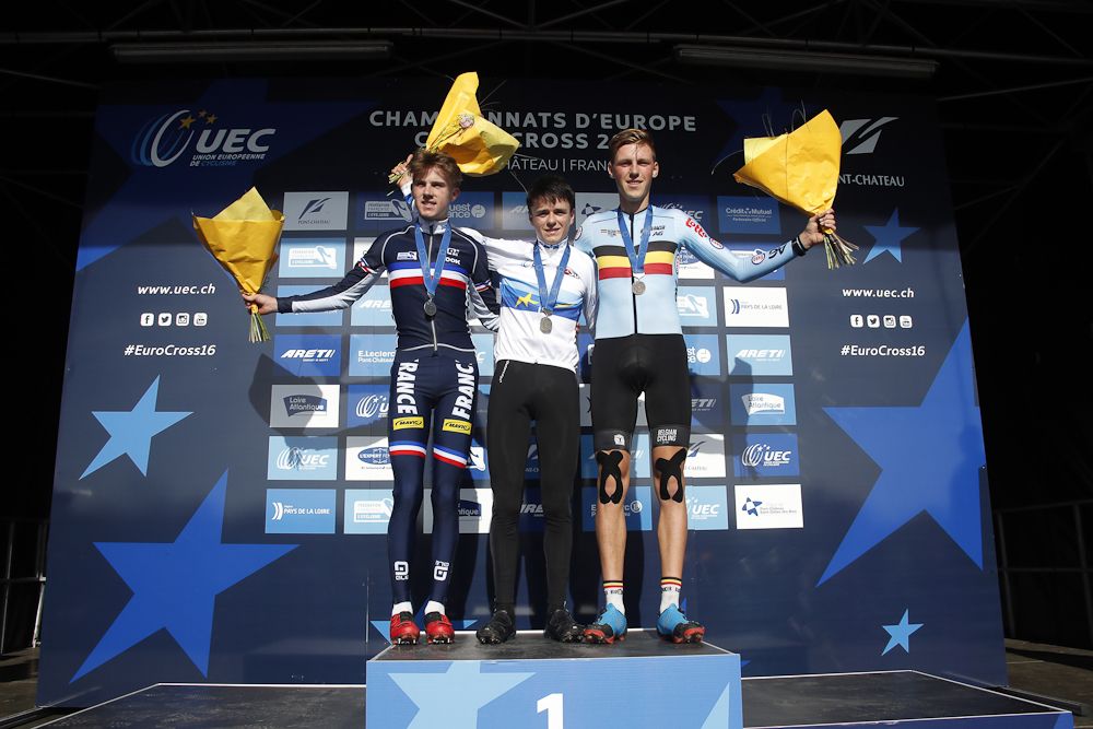 The European championships podium Junior podium: Guillemen, Pidcock and Kielich