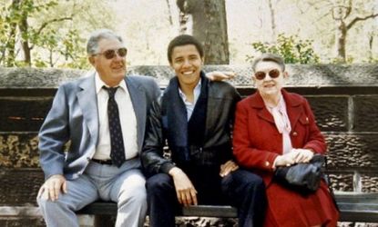 President Obama poses with his grandparents around the time he was a student at Columbia University in the early 1980s.