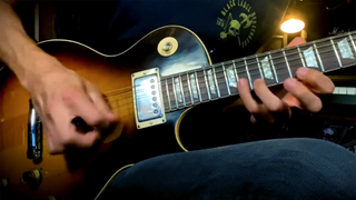 A screengrab showing Dario Lorina's Les Paul, taken from the guitarist's YouTube channel