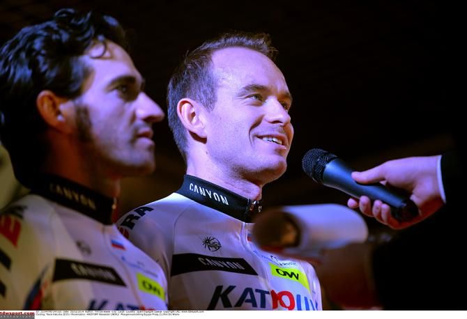 Alexander Kristoff on stage at the Katusha presentation