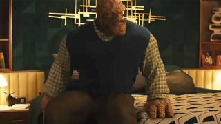 The Thing sitting on his bed sporting his big rocky beard in The Fantastic Four: First Steps