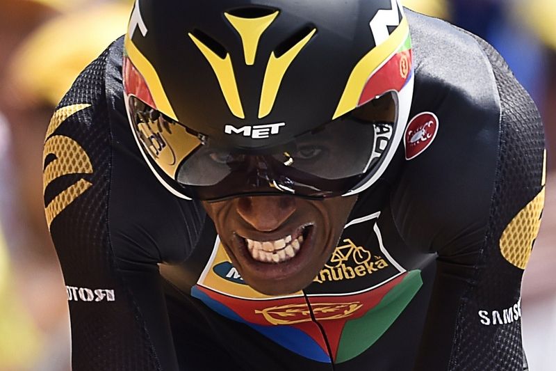 Daniel Teklehaimanot (MTN-Qhubeka) crosses the line