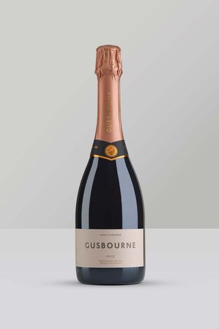 A bottle of sparkling Rosé from English vineyard Gusborne