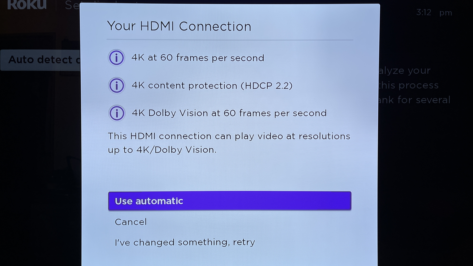 Roku TV detection screen