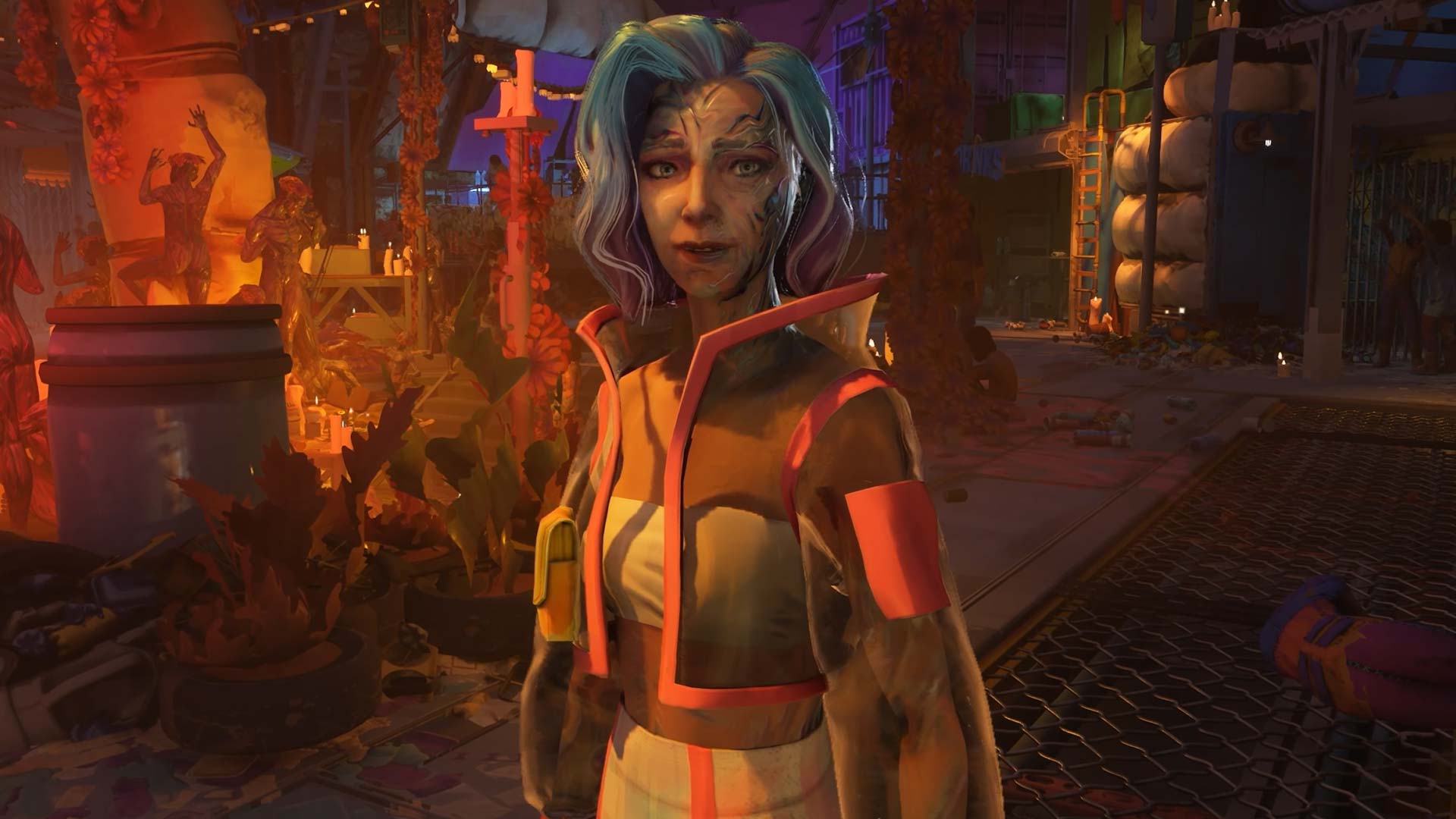 Eyla from Tides of Tomorrow - She has short blue hair and a slight scale pattern along her skin