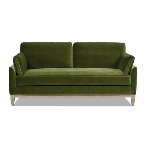Jennifer Taylor Home Pasadena 75.5" Modern Living Room Farmhouse Performance Velvet Compact Sofa Couch for Small Spaces and Apartments in Olive Green