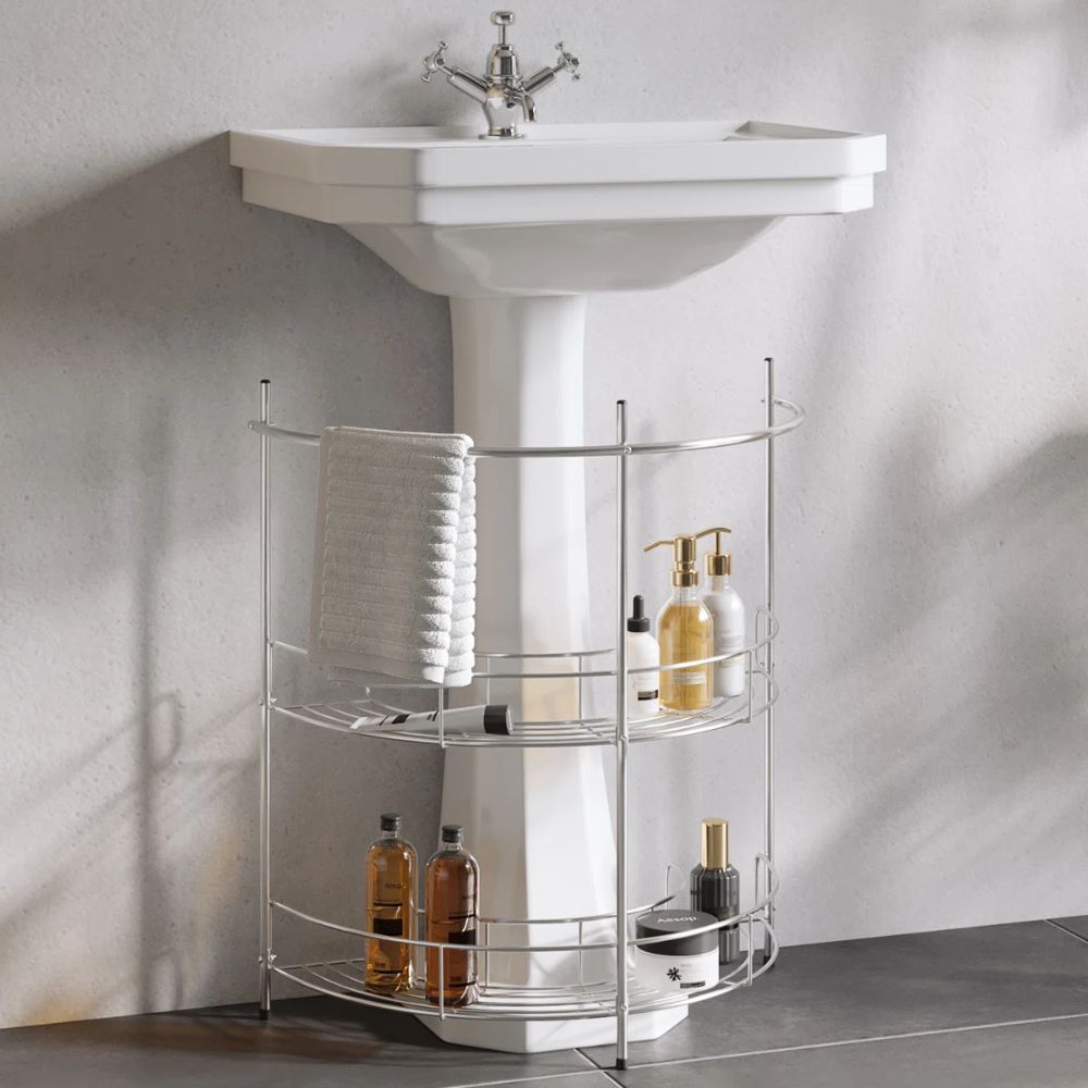 Katy Pedestal Sink Organizer with 2 Storage Shelves + Towel Holder