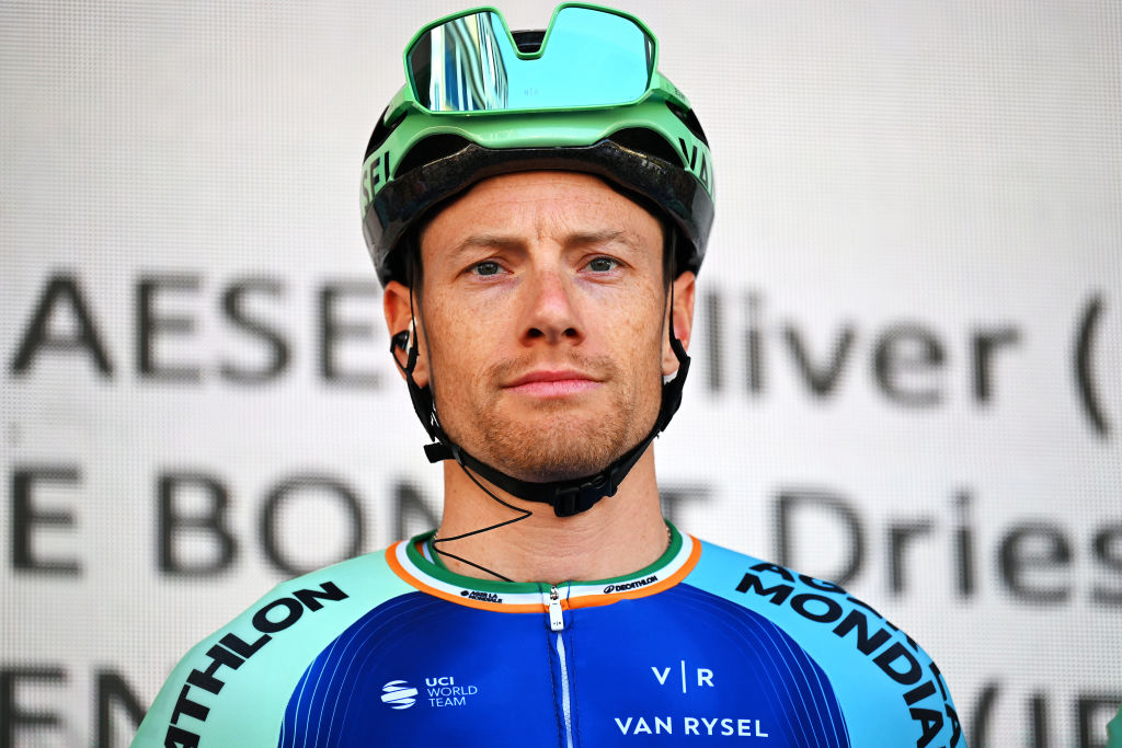 KORTRIJK, BELGIUM - MARCH 02: Sam Bennett of Ireland and Team Decathlon AG2R La Mondiale prior to the 77th Kuurne - Bruxelles - Kuurne 2025 a 196.9km one day race from Kortrijk to Kuurne on March 02, 2025 in Kortrijk, Belgium. (Photo by Luc Claessen/Getty Images)