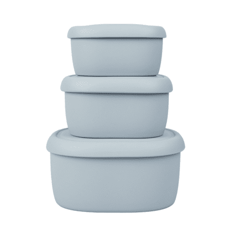 Blue Ginkgo Nesting Silicone Containers, Airtight Food Storage | Set of 3 Gray (6.7oz, 10oz, 20oz) Gray