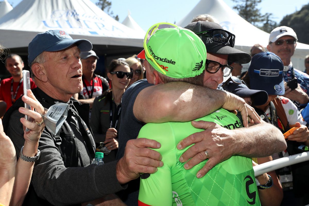 Hugs for stage 5 winner Andrew Talansky (Cannondale-Drapac)